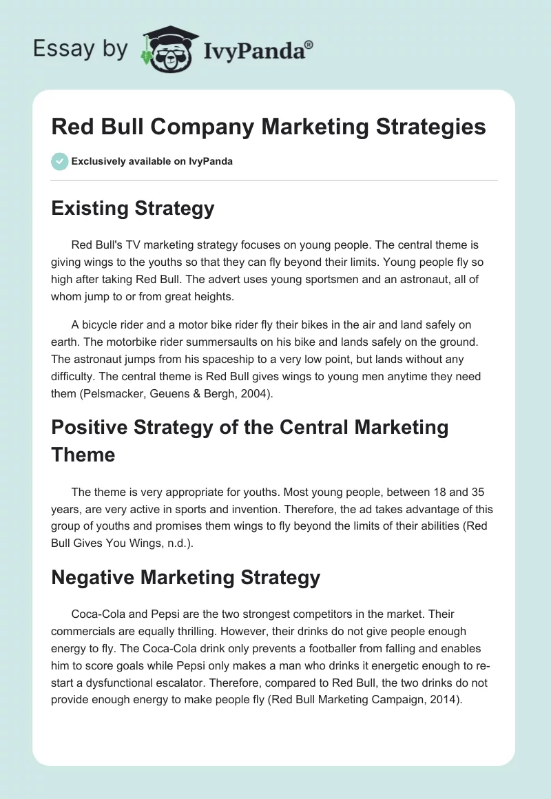 Red Bull Company Marketing Strategies. Page 1