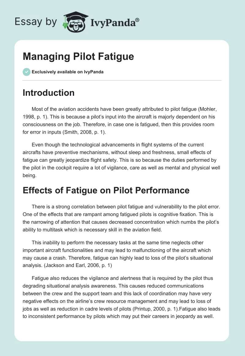 Managing Pilot Fatigue. Page 1