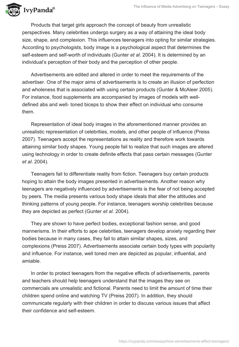 The Influence of Media Advertising on Teenagers – Essay. Page 4