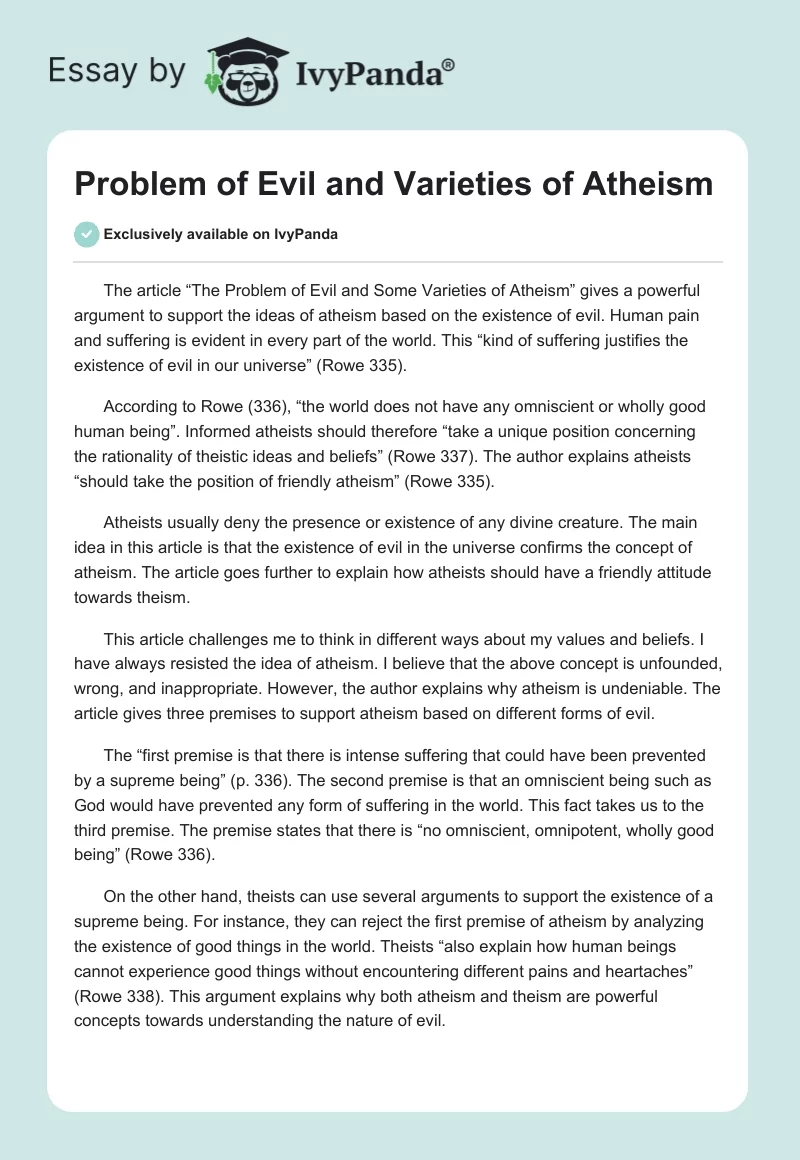 Problem of Evil and Varieties of Atheism. Page 1