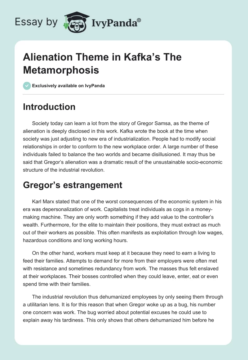 Alienation Theme in Kafka’s The Metamorphosis. Page 1