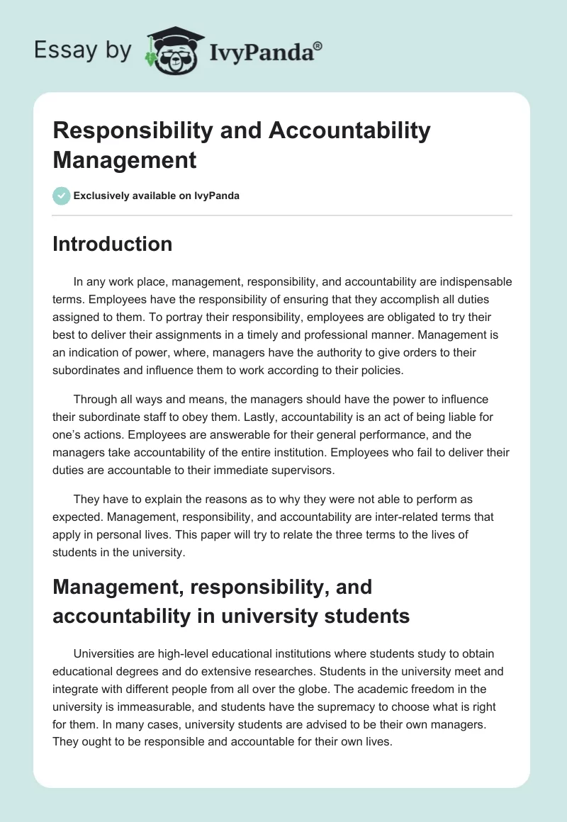 Responsibility and Accountability Management. Page 1