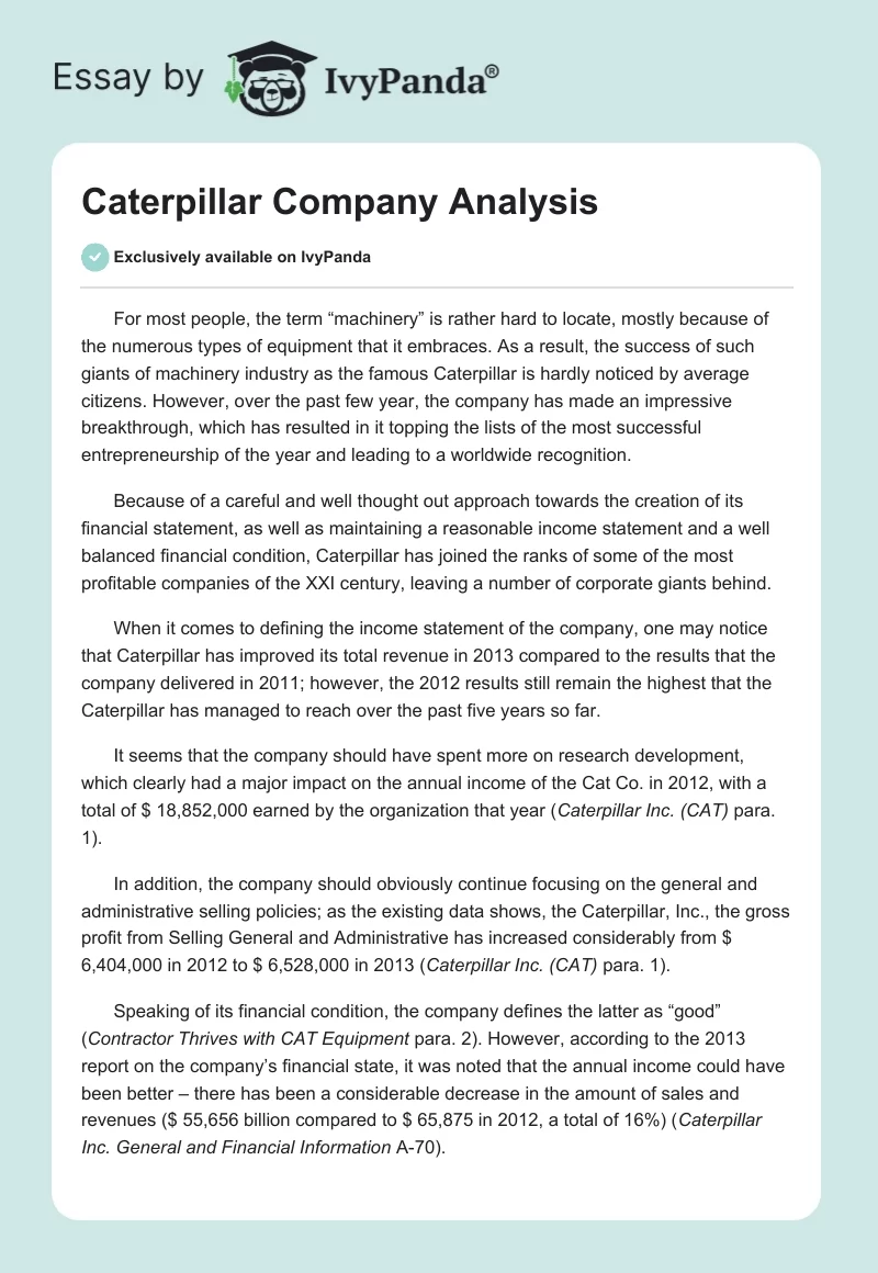 Caterpillar Company Analysis. Page 1