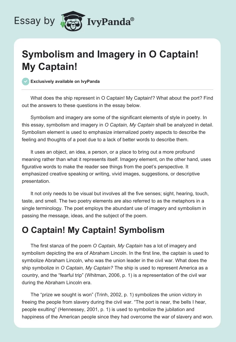 Symbolism and Imagery in O Captain! My Captain!. Page 1
