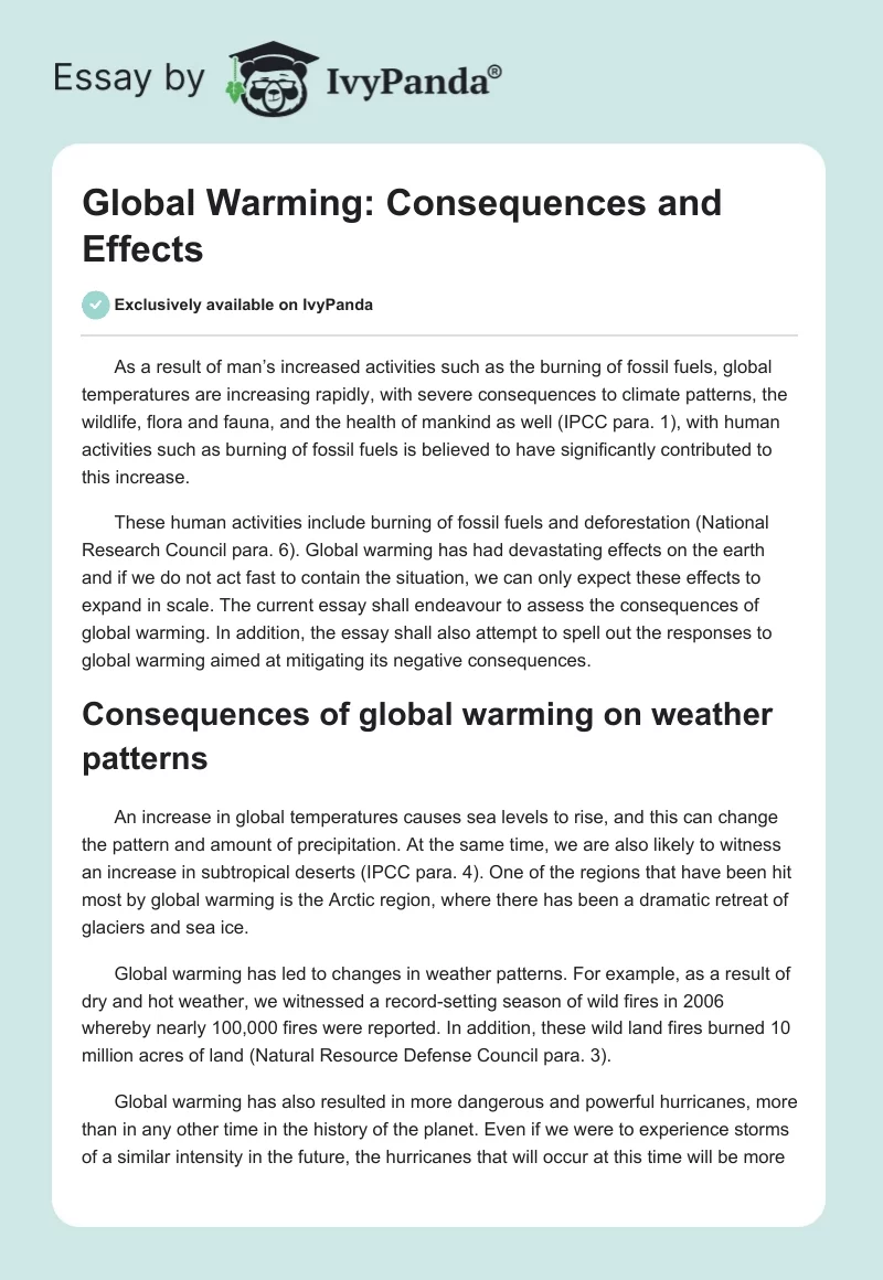 Global Warming: Consequences and Effects. Page 1