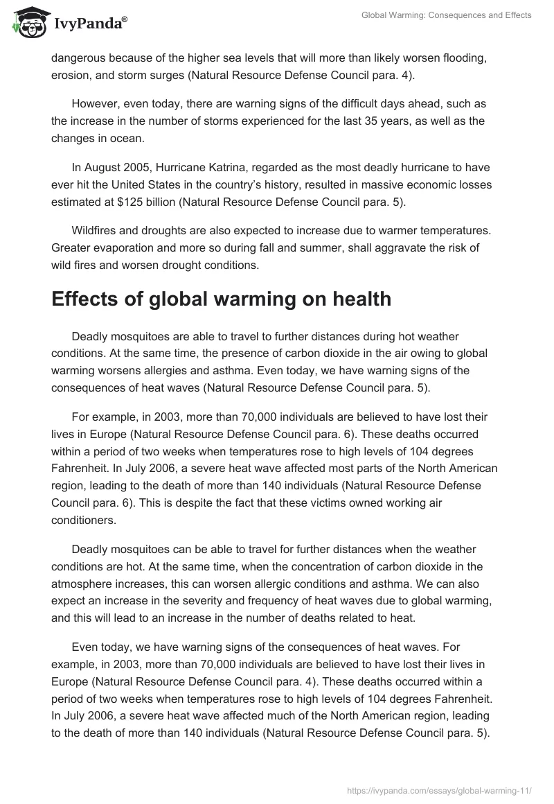 Global Warming: Consequences and Effects. Page 2