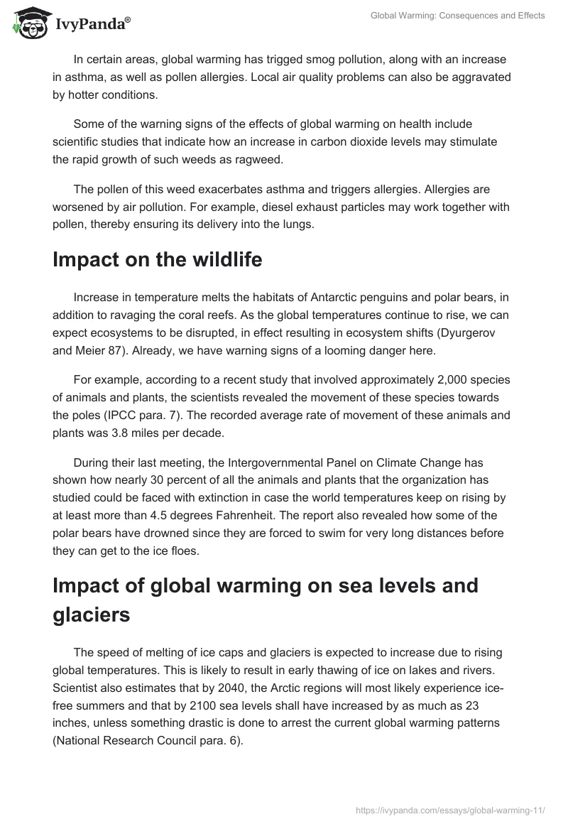 Global Warming: Consequences and Effects. Page 3