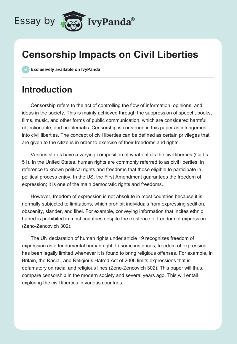 Censorship Impacts on Civil Liberties. Page 1