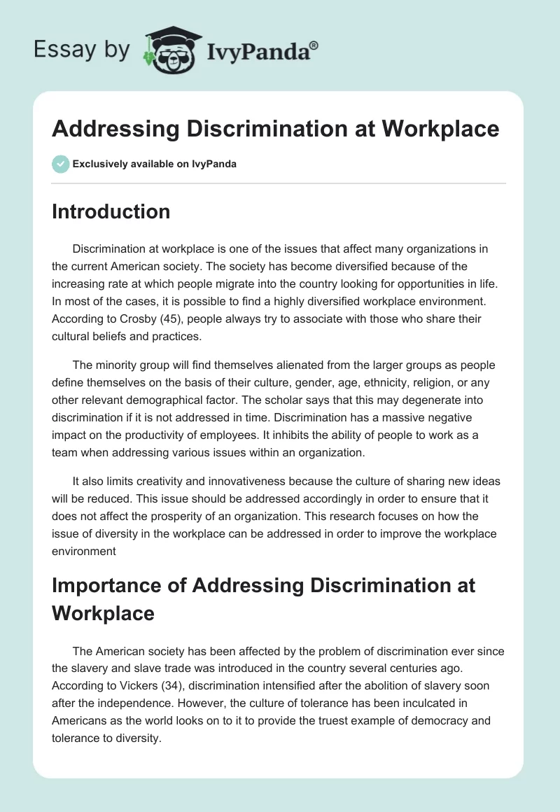 Addressing Discrimination at Workplace. Page 1