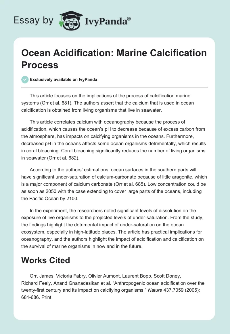 Ocean Acidification: Marine Calcification Process. Page 1