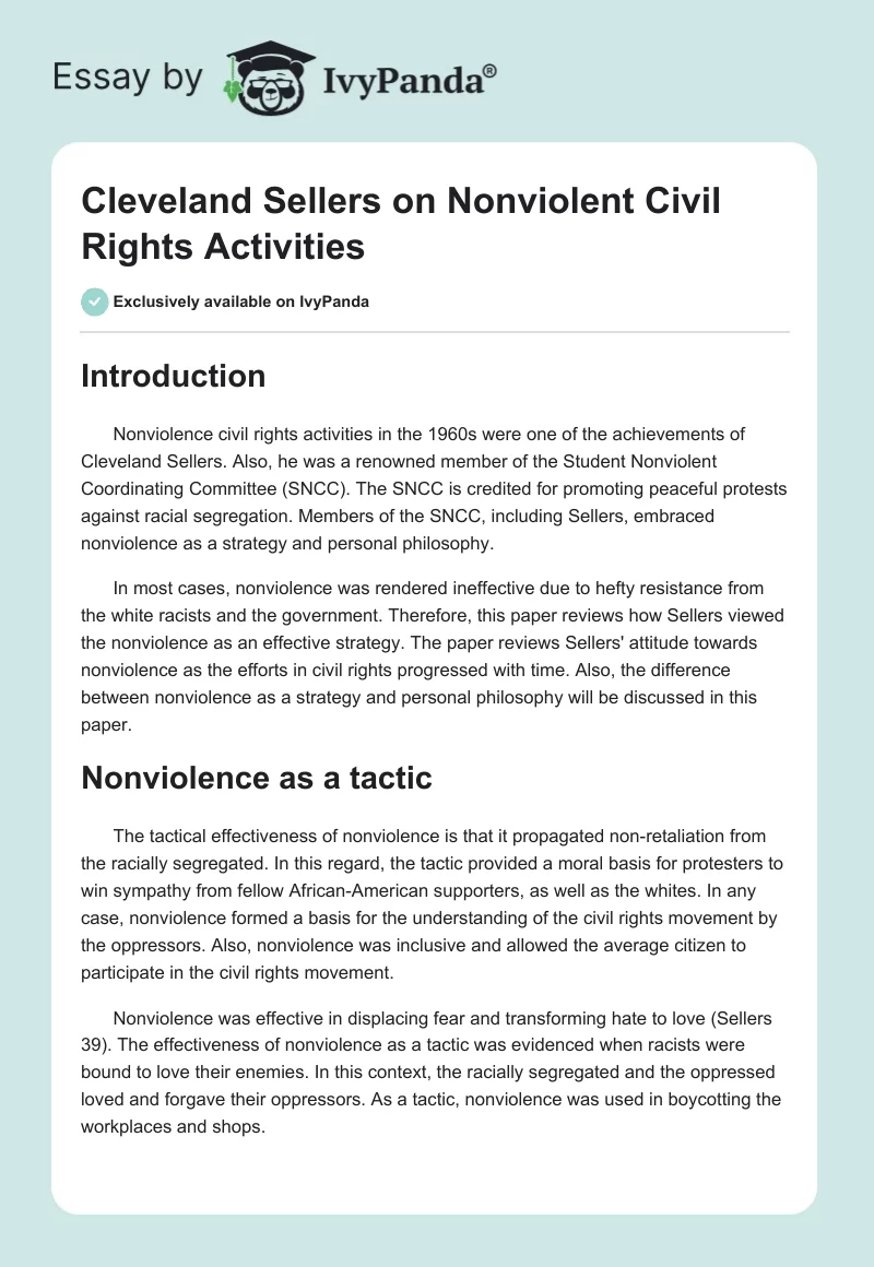 Cleveland Sellers on Nonviolent Civil Rights Activities. Page 1