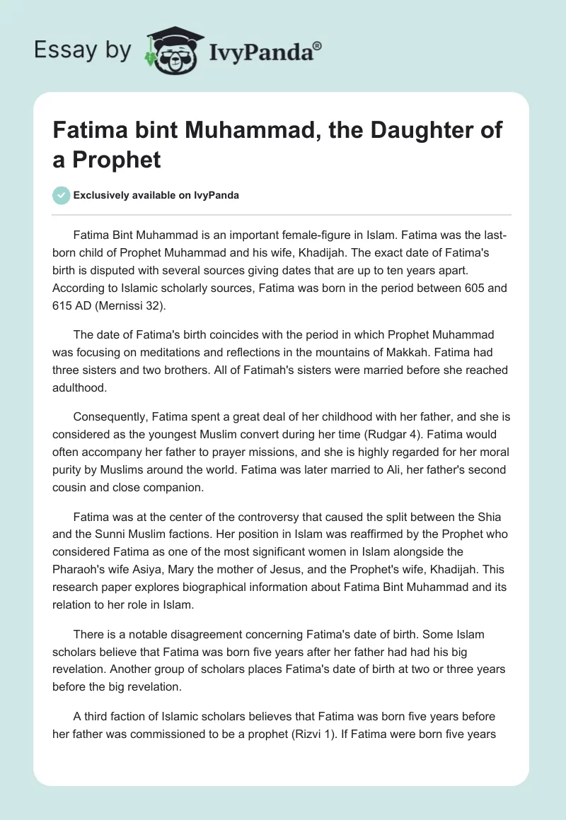 Fatima bint Muhammad, the Daughter of a Prophet. Page 1