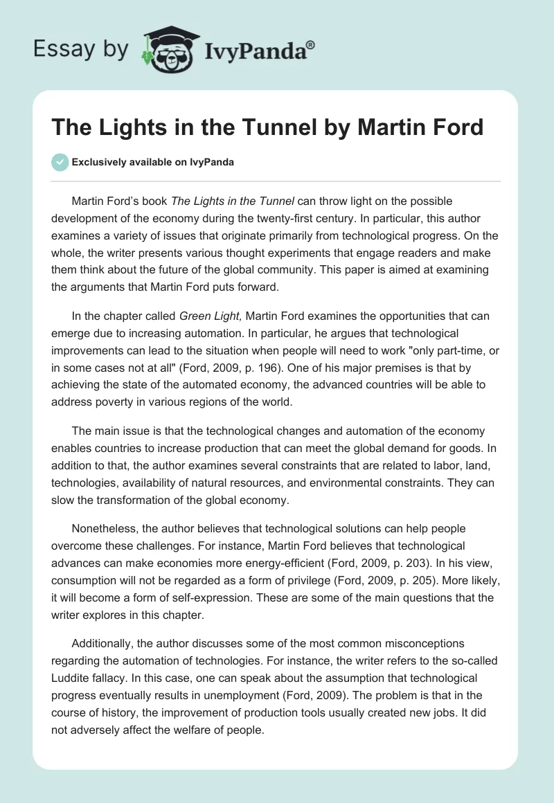 The Lights in the Tunnel by Martin Ford. Page 1