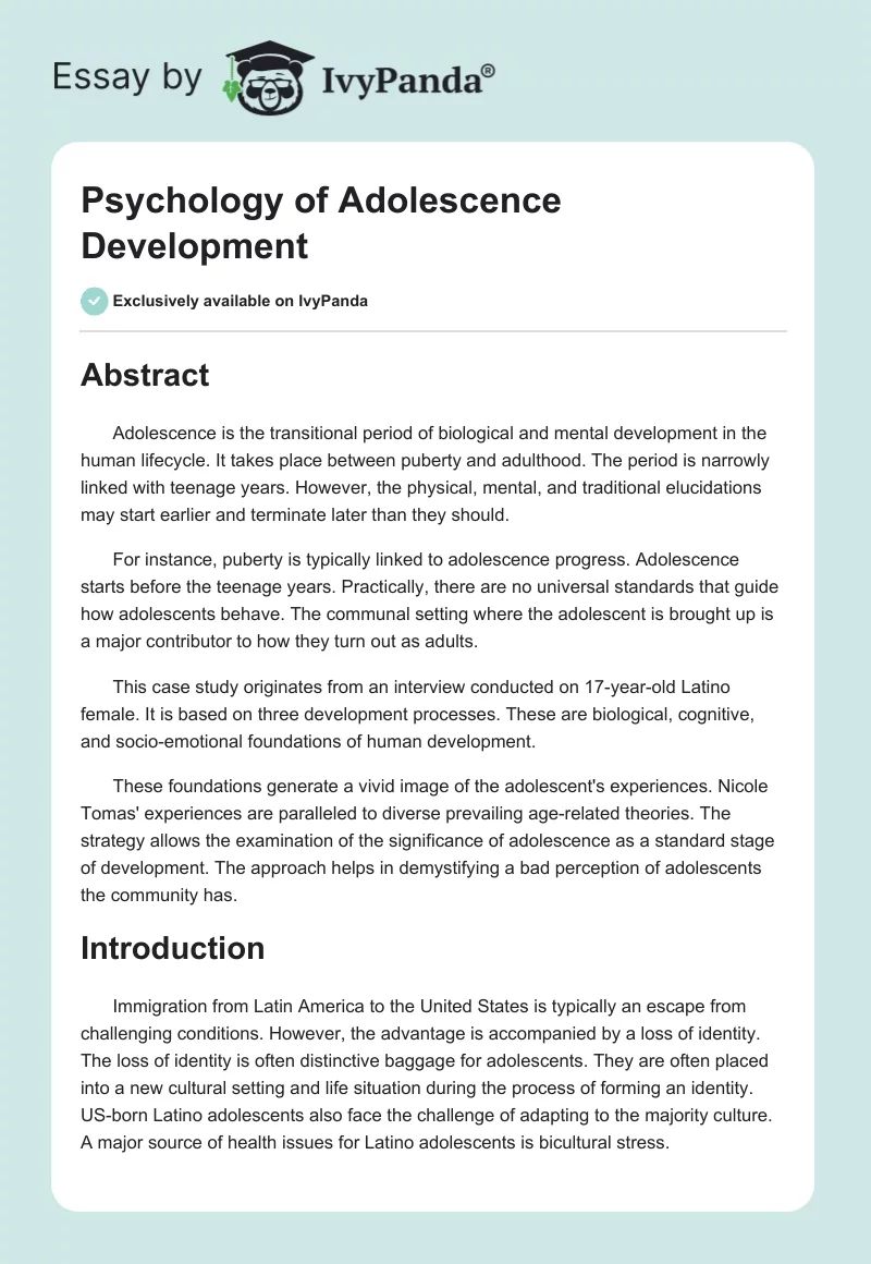 Psychology of Adolescence Development. Page 1