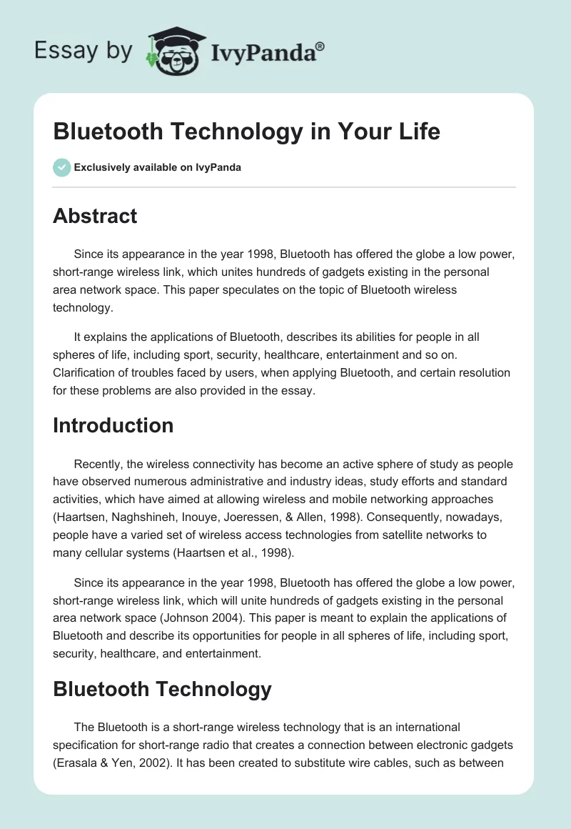 Bluetooth Technology in Your Life. Page 1