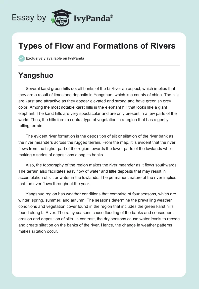 Types of Flow and Formations of Rivers. Page 1
