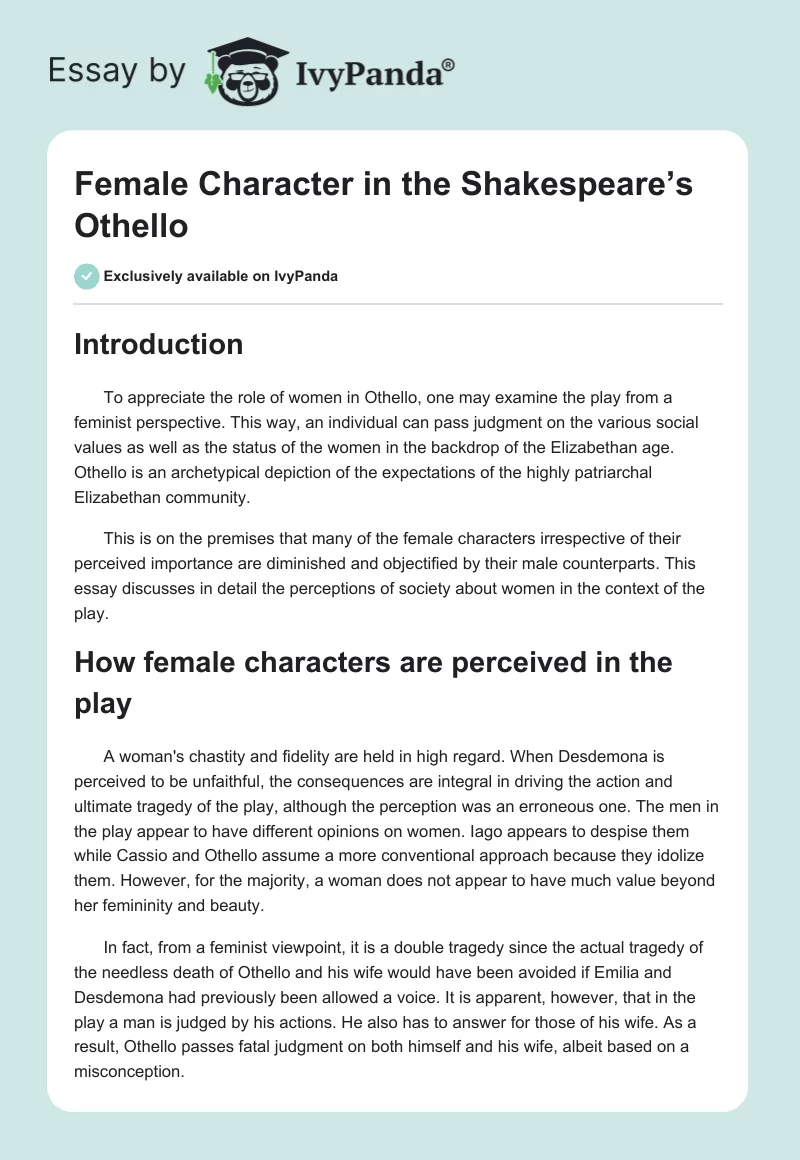 Female Character in the Shakespeare’s Othello. Page 1