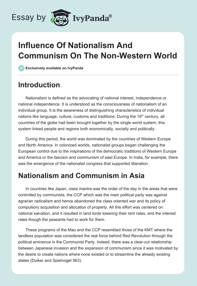 Influence of Nationalism and Communism on the Non-Western World. Page 1