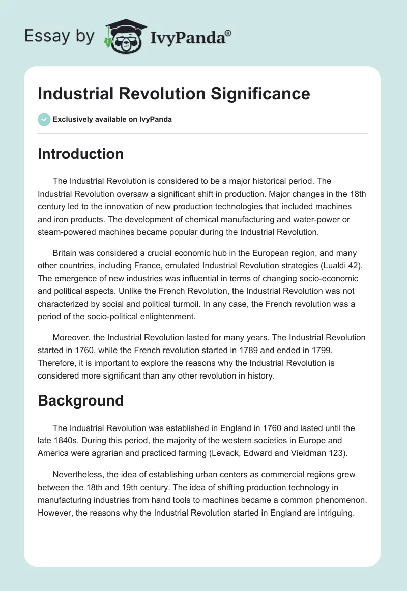 Industrial Revolution Significance. Page 1