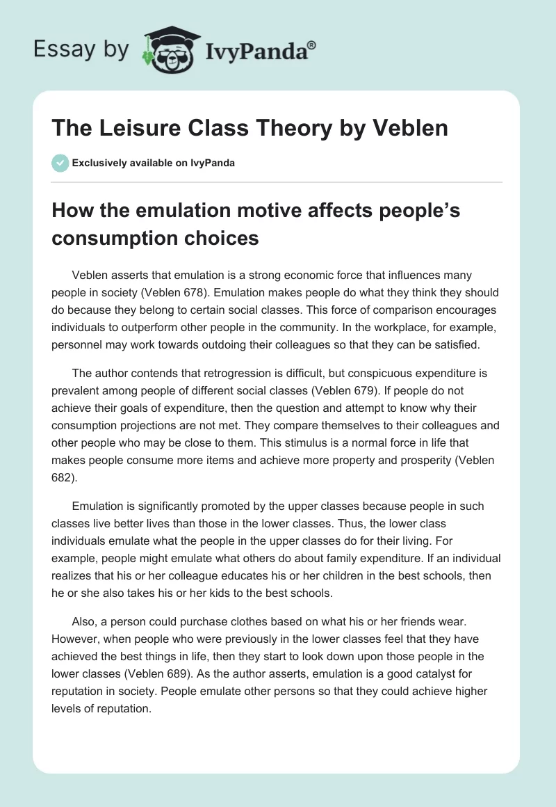 The Leisure Class Theory by Veblen. Page 1