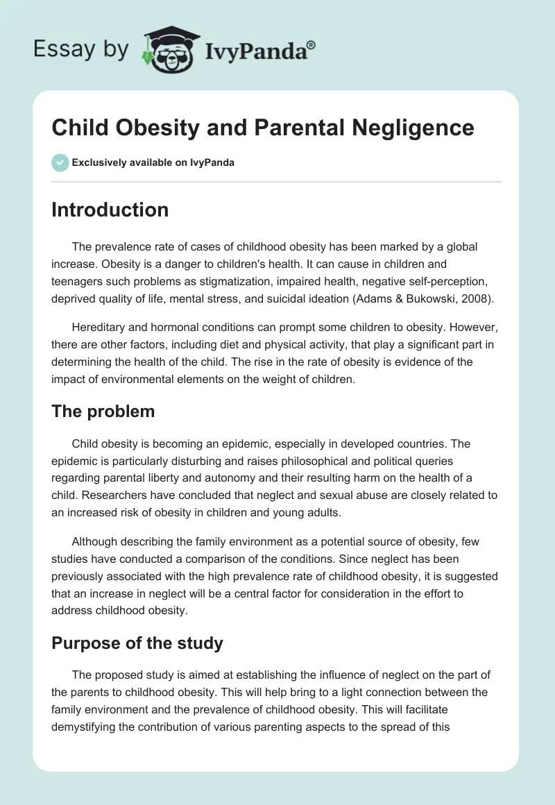 Child Obesity and Parental Negligence. Page 1