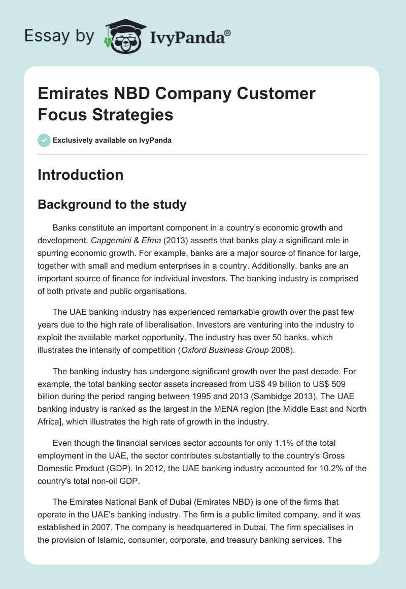 Emirates NBD Company Customer Focus Strategies. Page 1