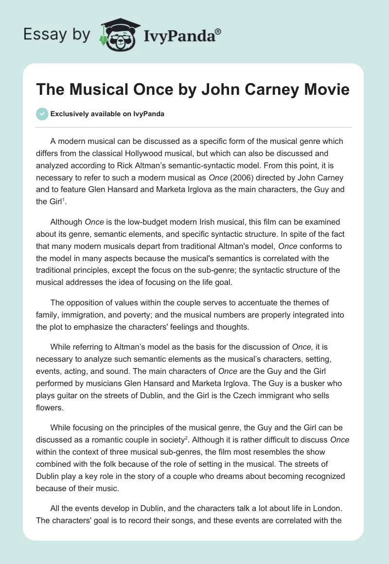 The Musical Once by John Carney Movie. Page 1