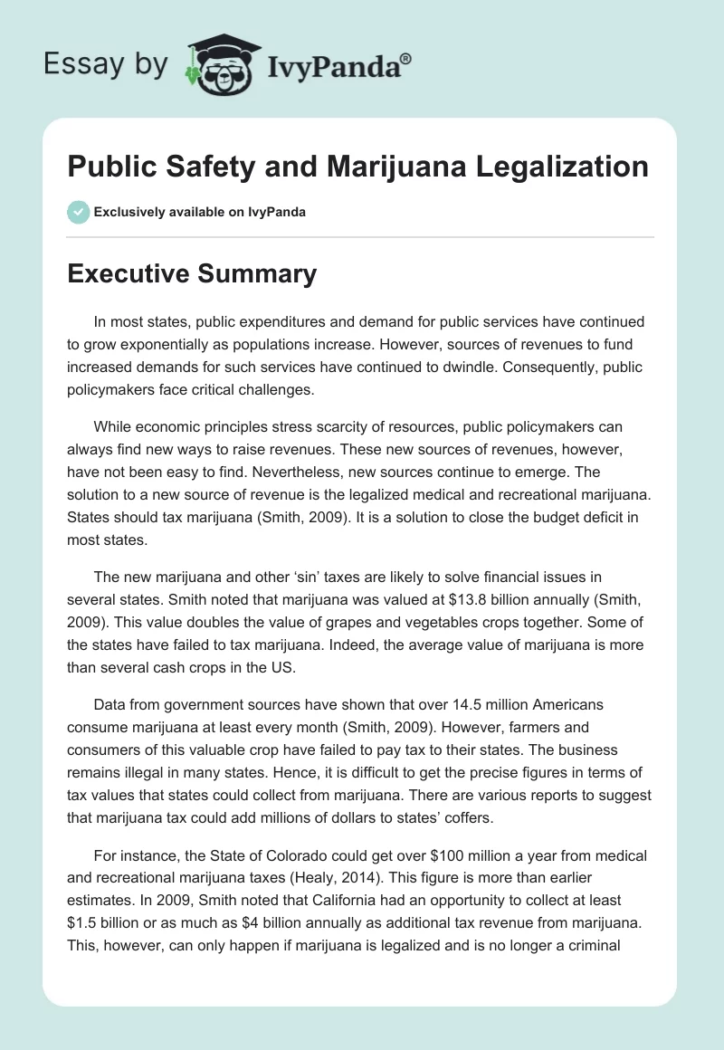 Public Safety and Marijuana Legalization. Page 1
