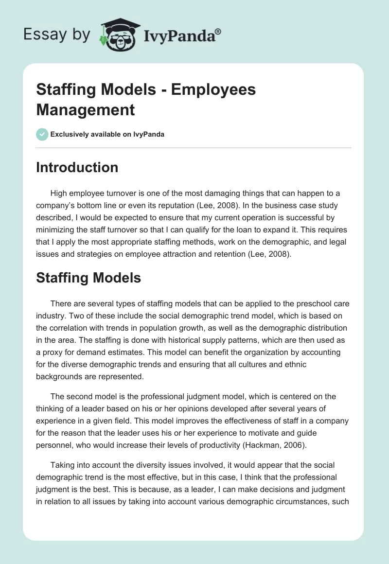 Staffing Models - Employees Management. Page 1
