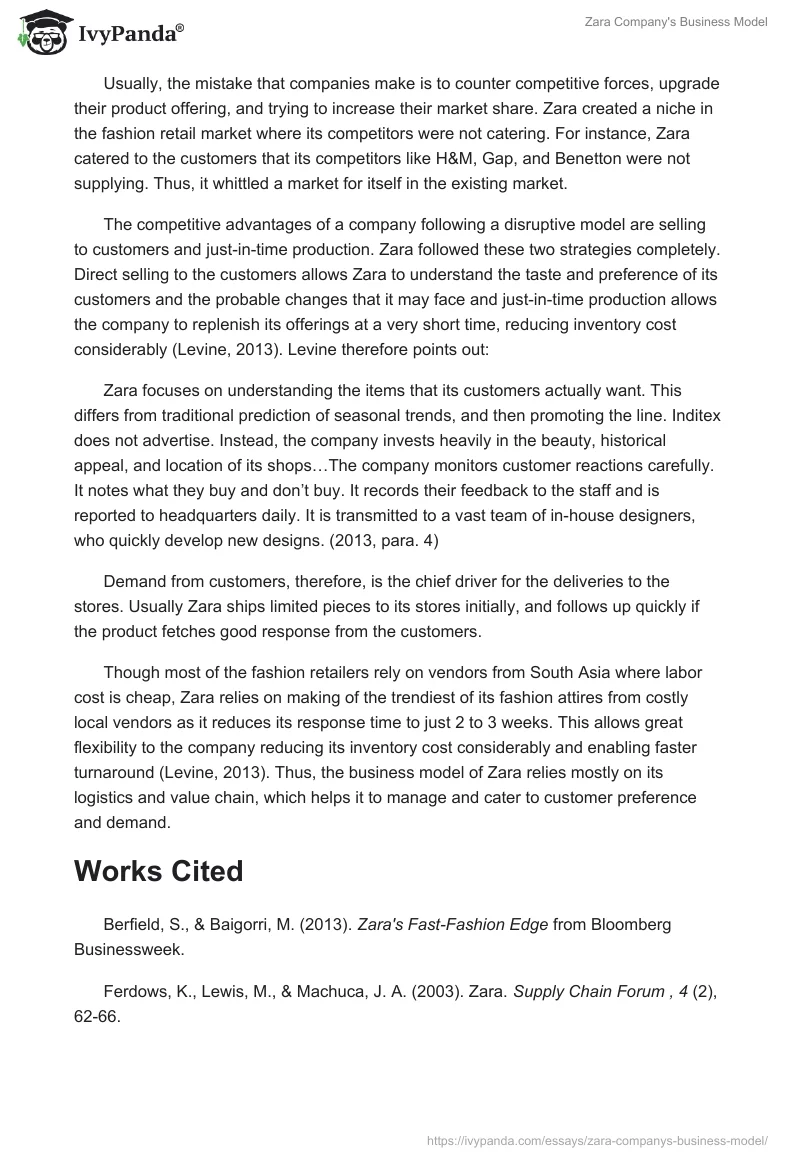 Zara Company's Business Model. Page 5
