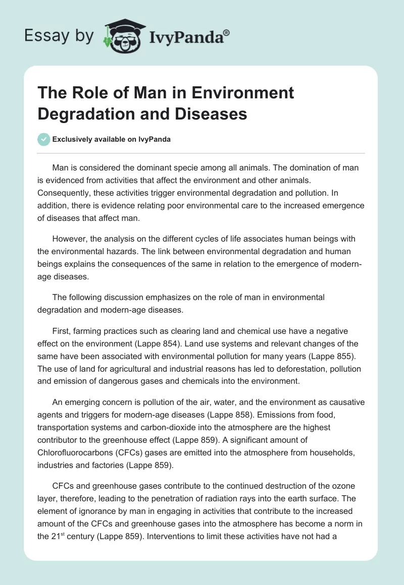 The Role of Man in Environment Degradation and Diseases. Page 1