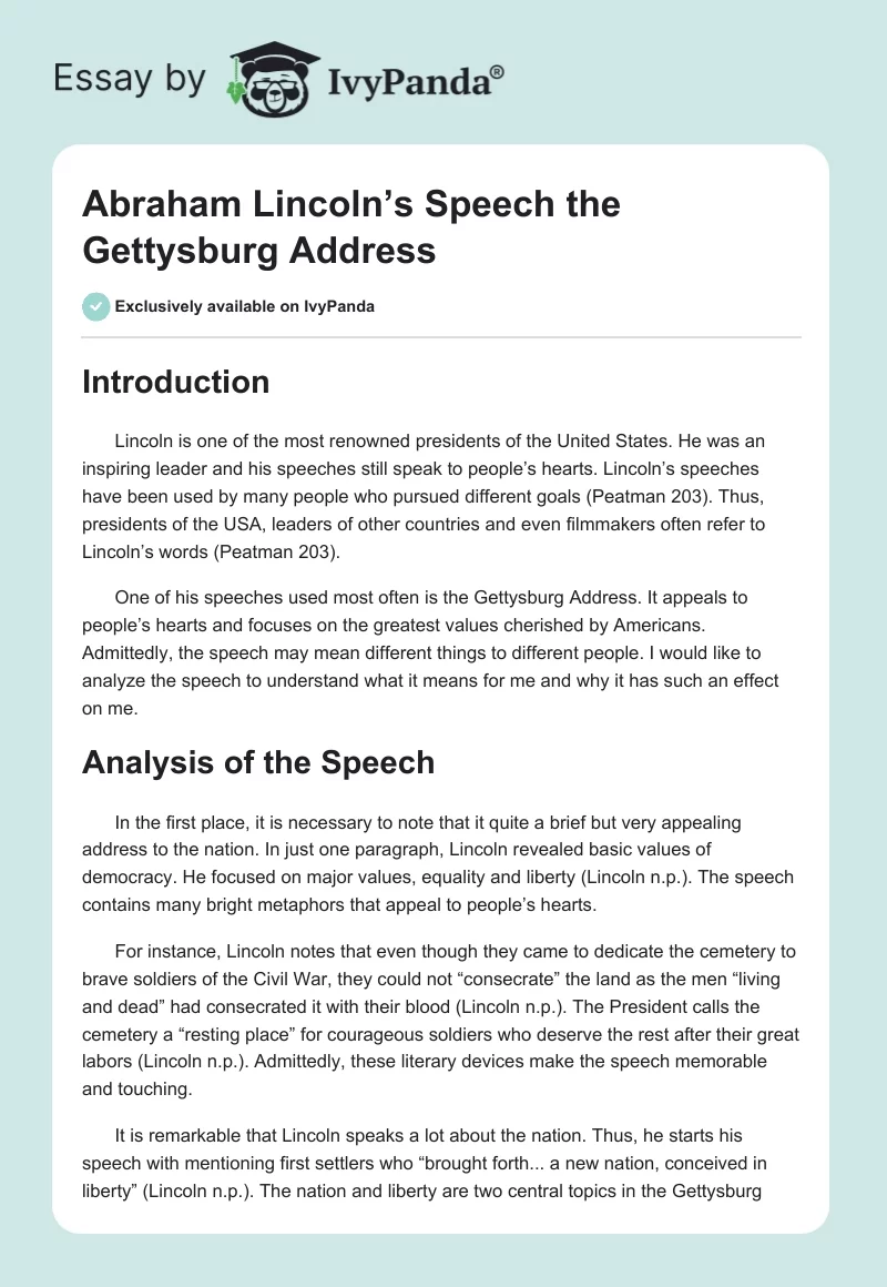 Abraham Lincoln’s Speech "The Gettysburg Address". Page 1