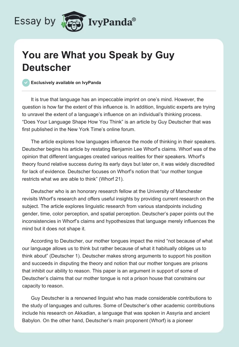 "You are What you Speak" by Guy Deutscher. Page 1