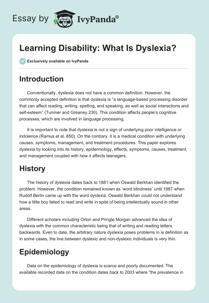 Learning Disability: What Is Dyslexia?. Page 1