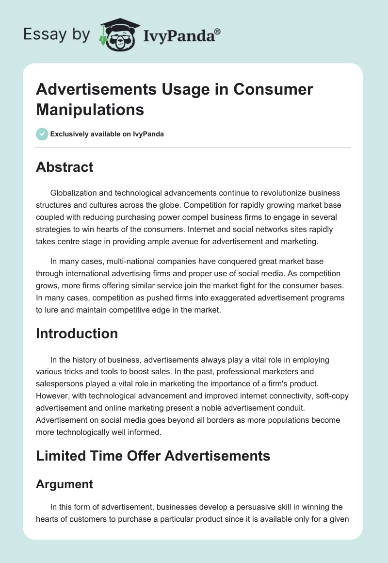 Advertisements Usage in Consumer Manipulations. Page 1