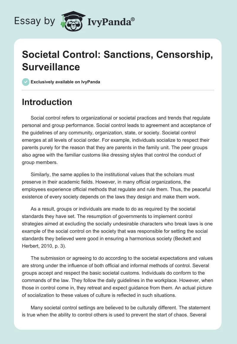 Societal Control: Sanctions, Censorship, Surveillance. Page 1