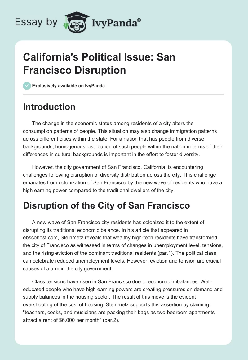 California's Political Issue: San Francisco Disruption. Page 1