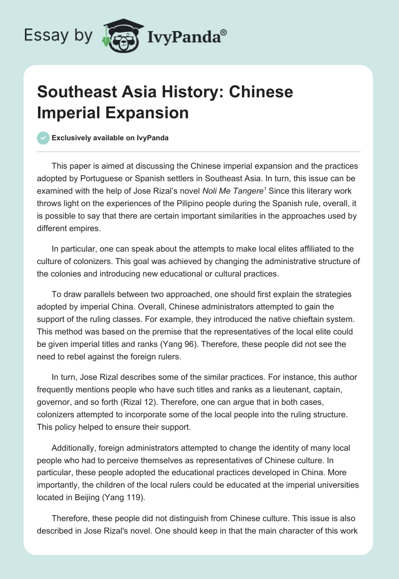 Southeast Asia History: Chinese Imperial Expansion. Page 1