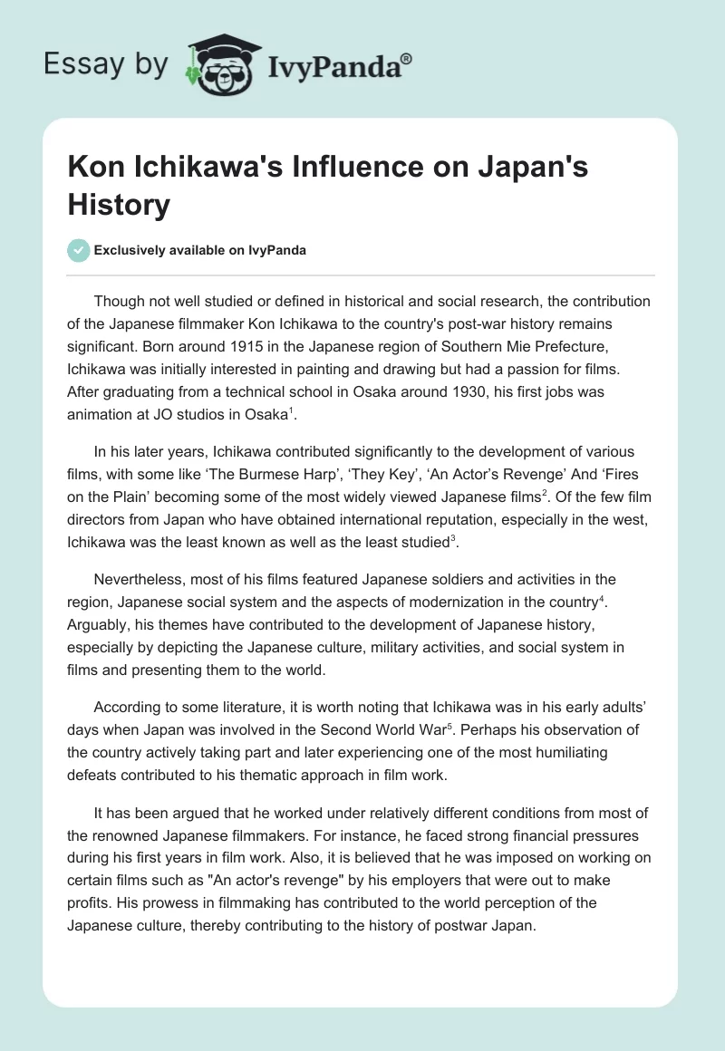 Kon Ichikawa's Influence on Japan's History. Page 1
