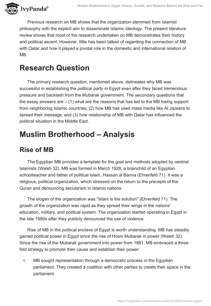 Muslim Brotherhood in Egypt: History, Growth, and Reasons Behind the Rise and Fall. Page 4