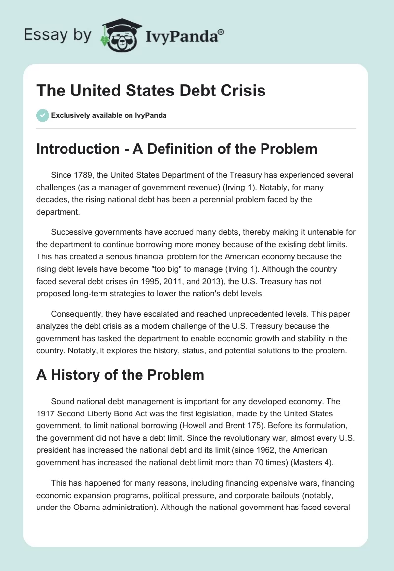 The United States Debt Crisis. Page 1