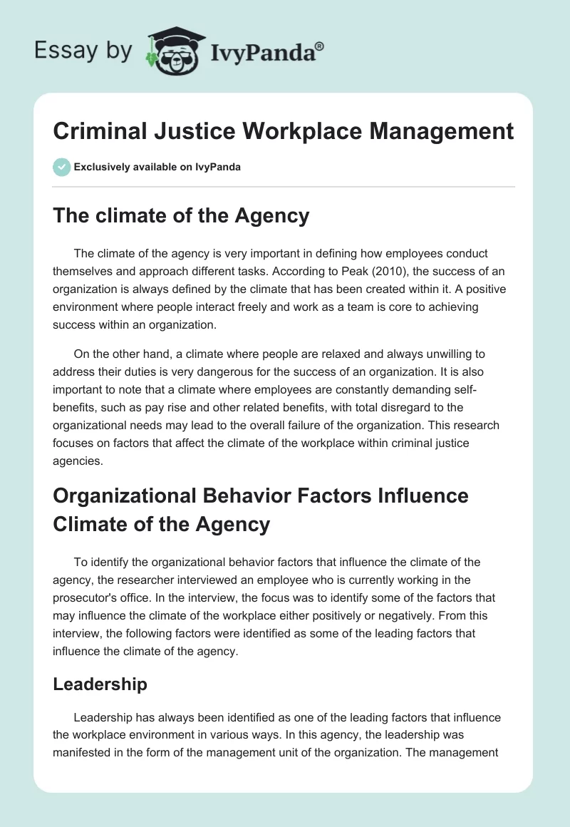 Criminal Justice Workplace Management. Page 1