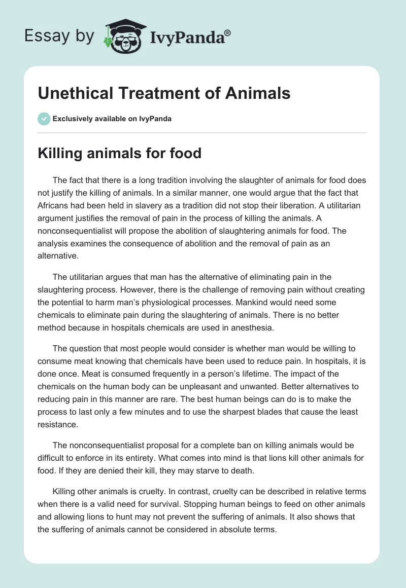 Unethical Treatment of Animals. Page 1