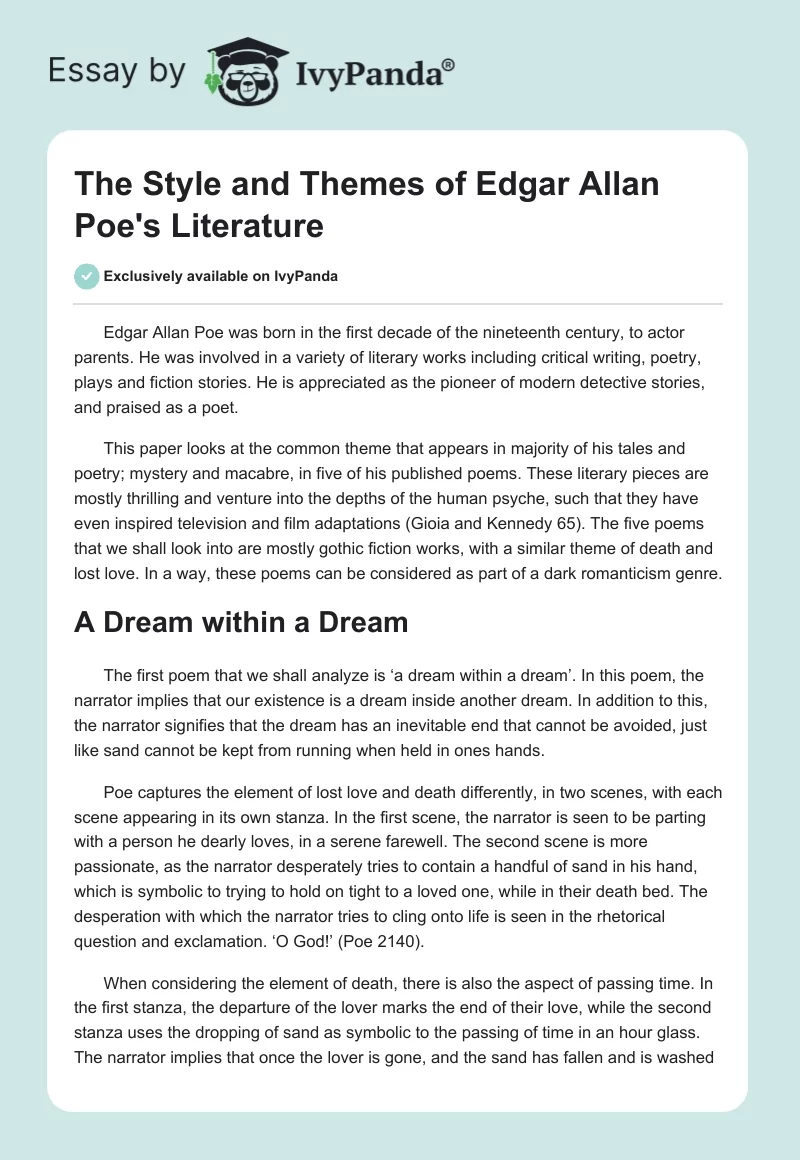 The Style and Themes of Edgar Allan Poe's Literature. Page 1