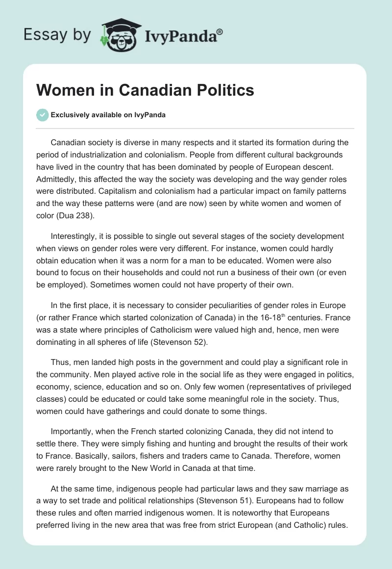 Women in Canadian Politics. Page 1