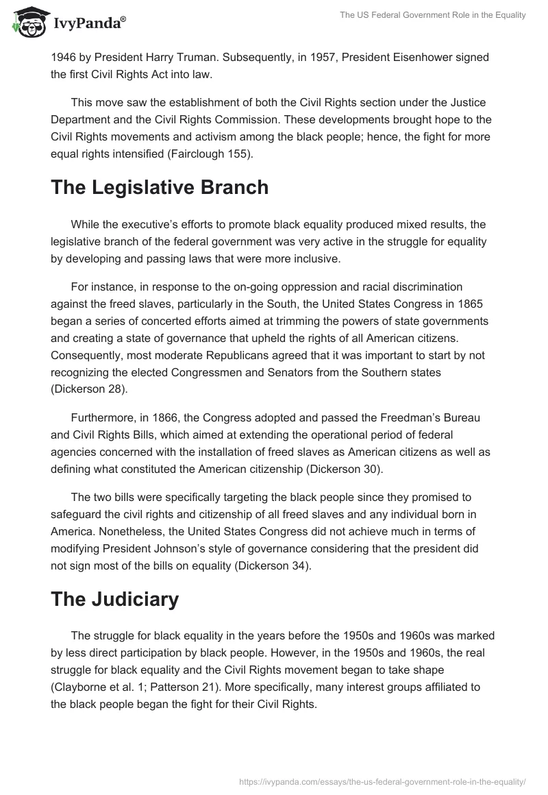 The US Federal Government Role in the Equality. Page 3