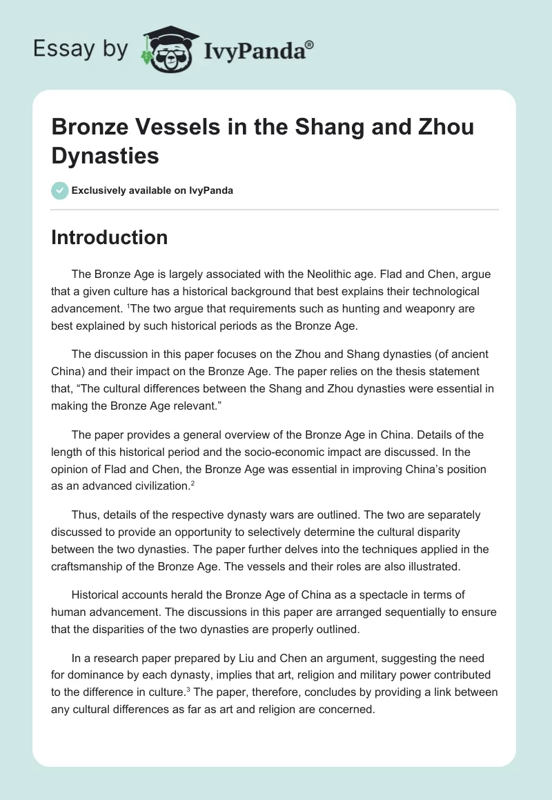 Bronze Vessels in the Shang and Zhou Dynasties. Page 1