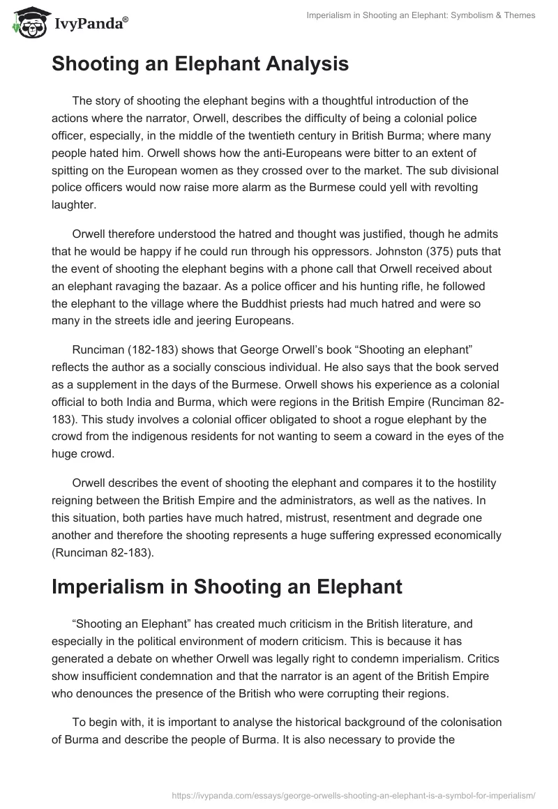 Imperialism in Shooting an Elephant: Symbolism & Themes. Page 2