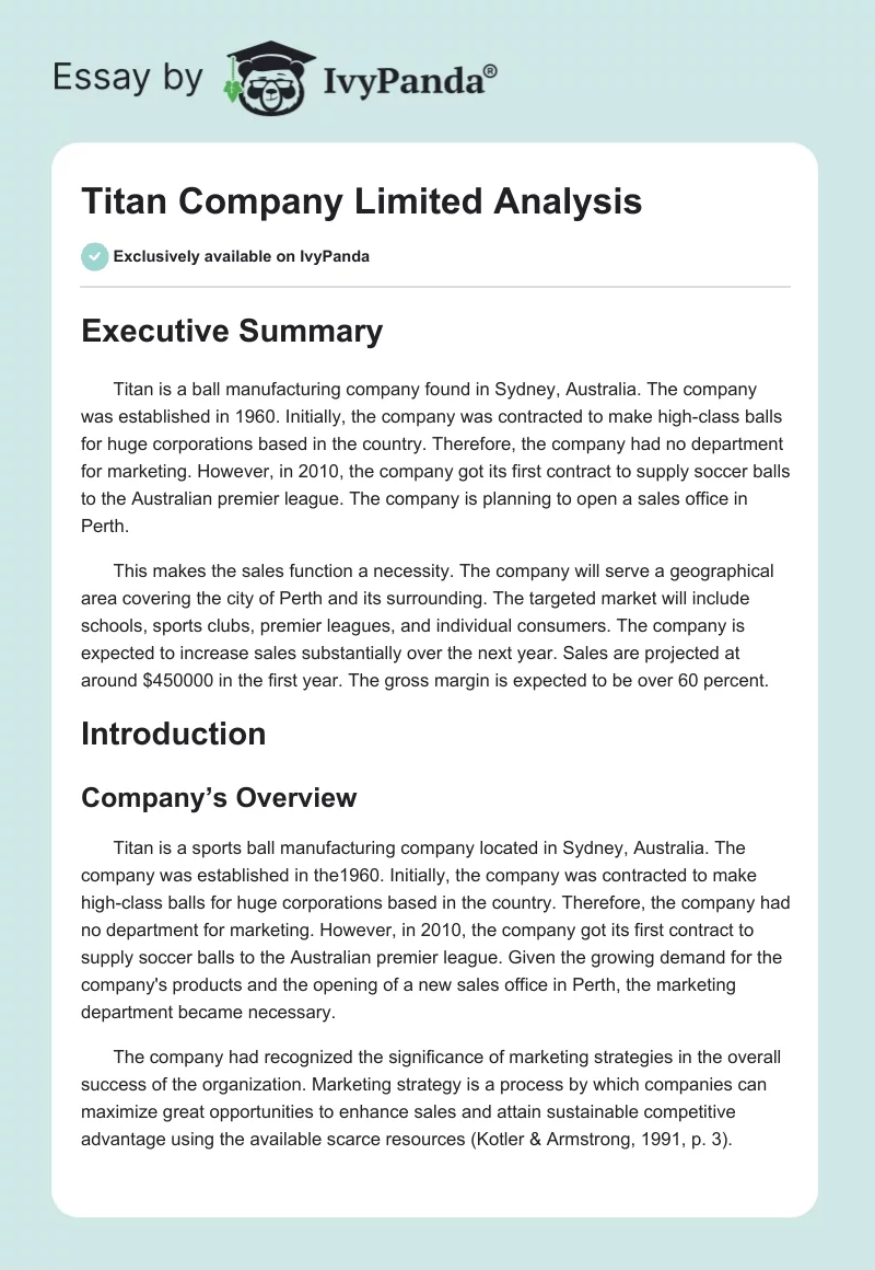 Titan Company Limited Analysis. Page 1