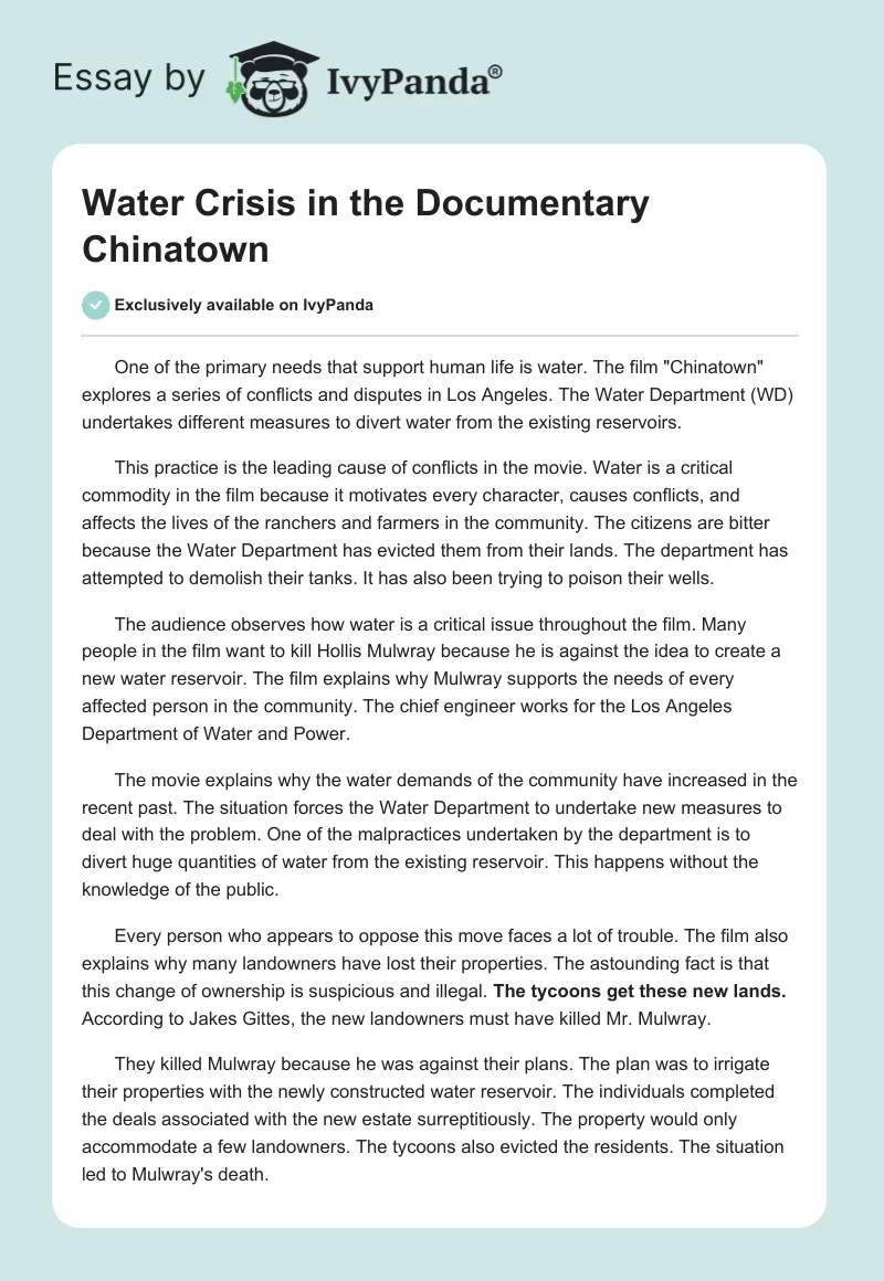 Water Crisis in the Documentary "Chinatown". Page 1